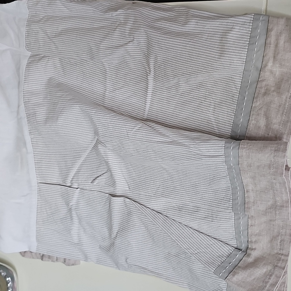 Pottery Barn Neutral Crib Skirt Beige Gray Linen Stripe